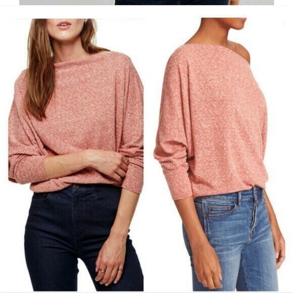 Free People Valencia Off The Shoulder Boat Neck Pullover Knit Top Red Clay Sz S - Picture 1 of 8